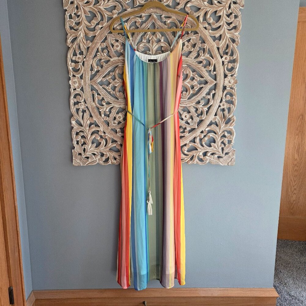City Chic Gelato Stripe Rainbow Sheer Maxi Dress Size 16